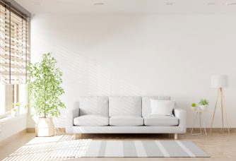 Sofa in living room interior with copy space, 3D rendering